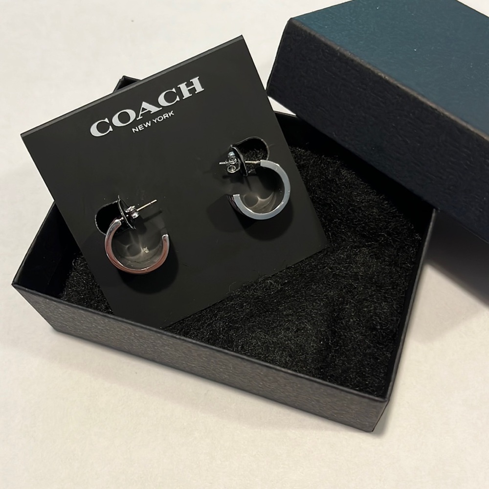 Coach Earrings Signature Huggie Silver and Pink New